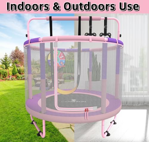 60" 5ft 6-in-1 Trampoline with Swing, Basketball Hoop, Dart Board, Gymnastics Bar K9241