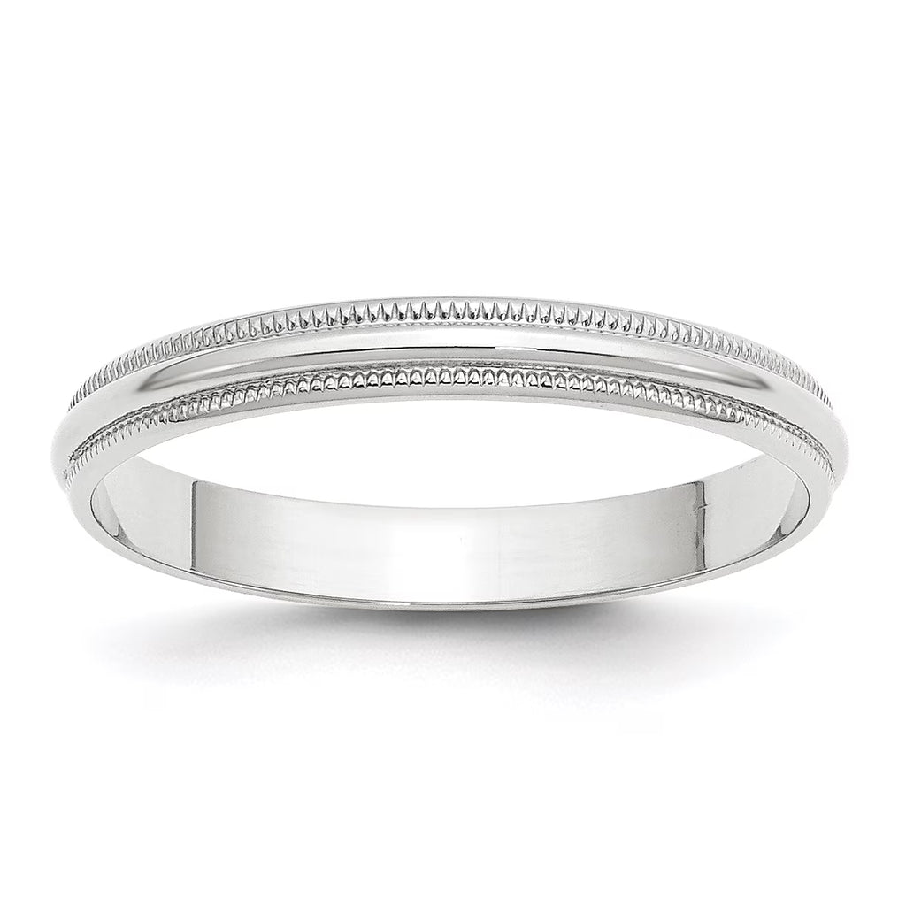 Solid 18K White Gold 3mm Milgrain Half Round Wedding Band Ring Size 14 H39249