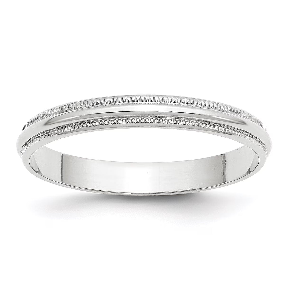 Solid 18K White Gold 3mm Milgrain Half Round Wedding Band Ring Size 14 H39249