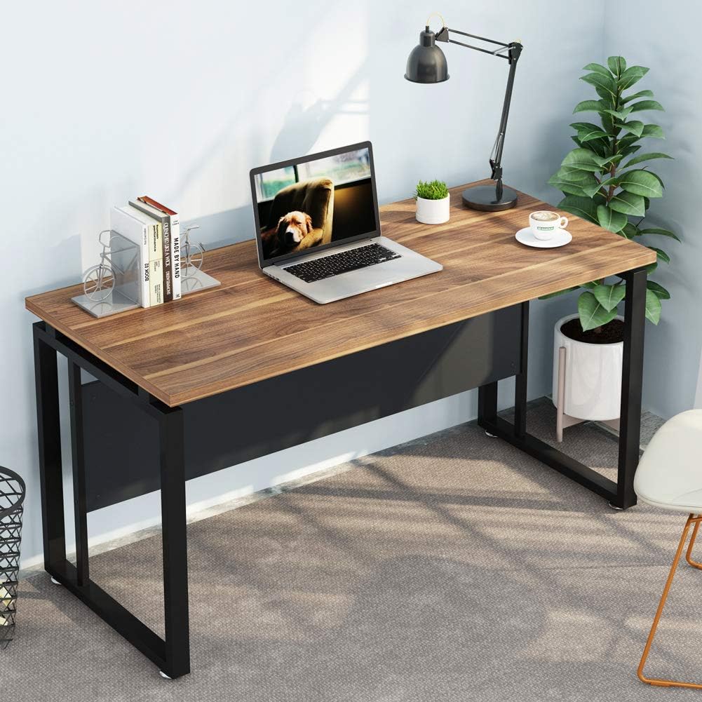 Dark Walnut Steel Gray L Shaped Desk with Storage Shelves and File Cabinet Q7142