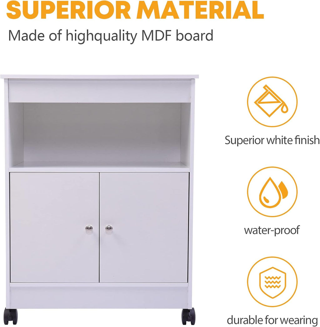 White Pack of 2 Microwave Kitchen Cart with Storage A4232
