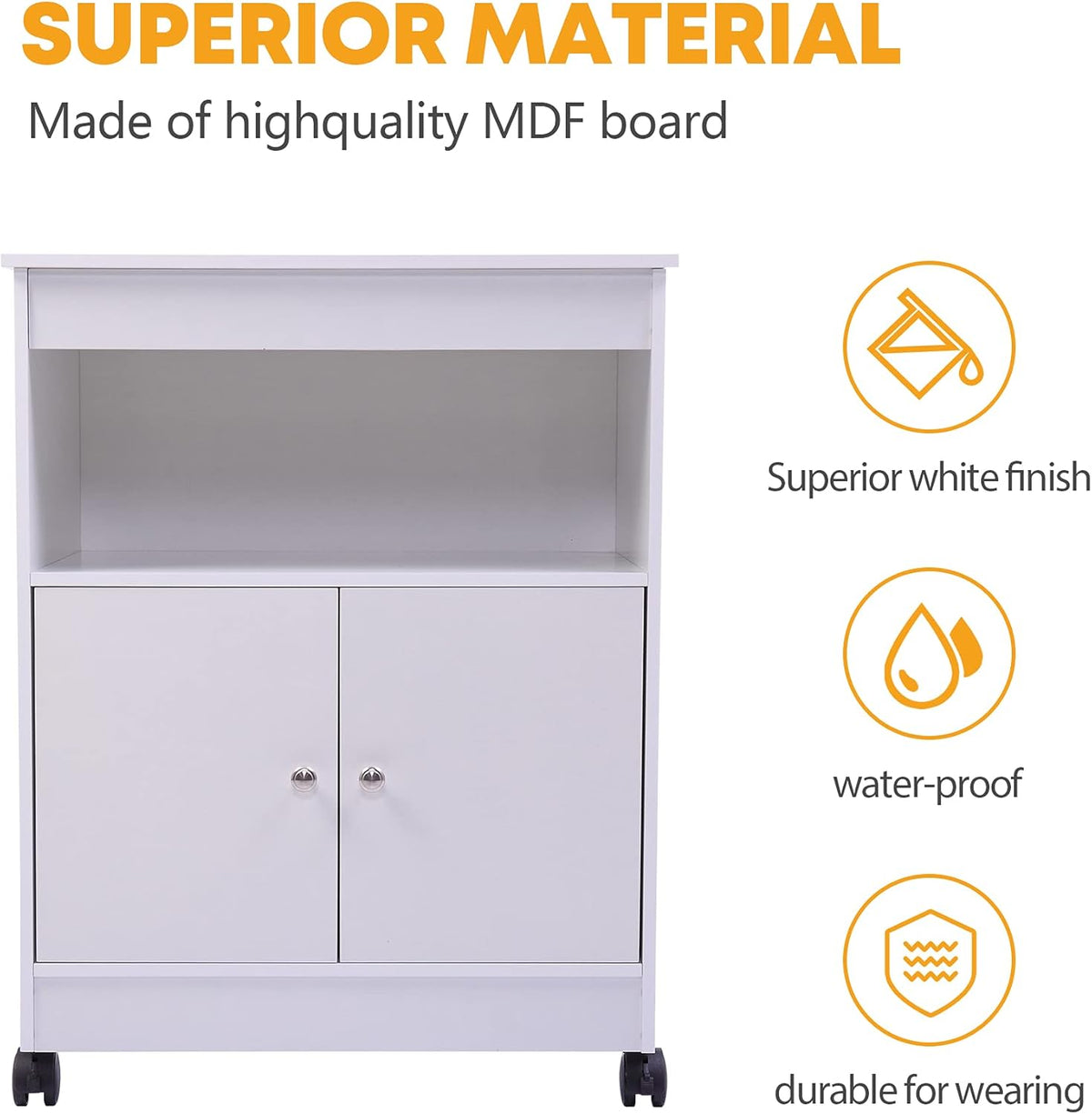 White Pack of 2 Microwave Kitchen Cart with Storage A4232