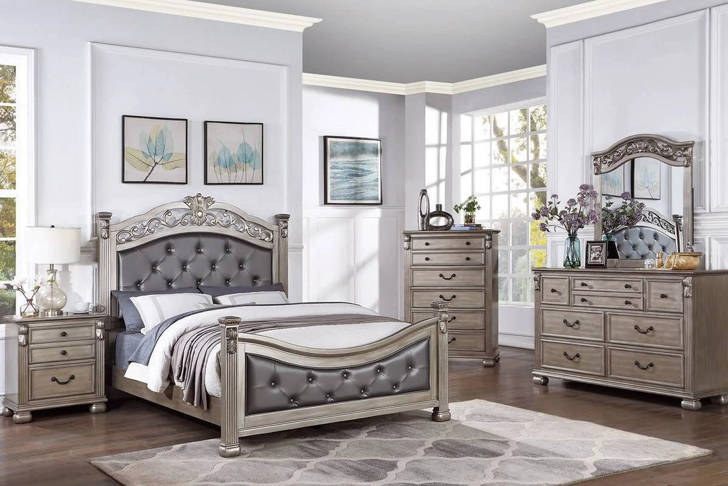 Cal King Size Tufted Fabric Bed 3pc Set with 2 Nightstands Grey B31657