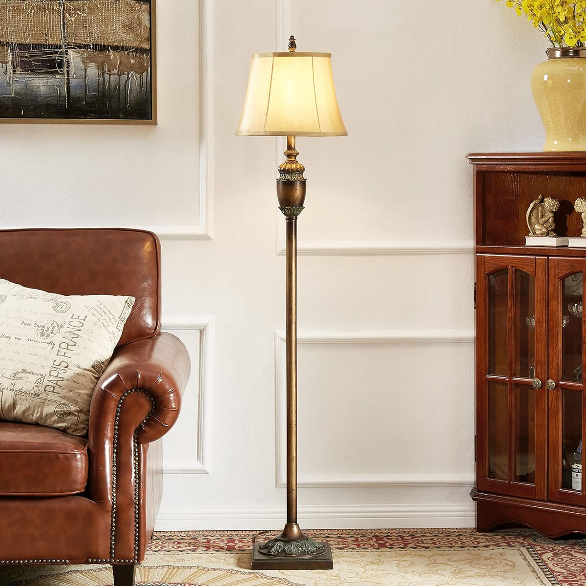 Traditional Floor Lamp with Fabric Lampshade P486422