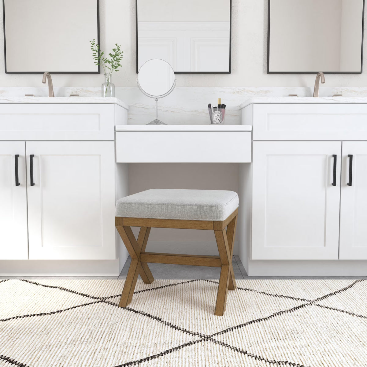Dark Driftwood Wood Vanity Stool W4888