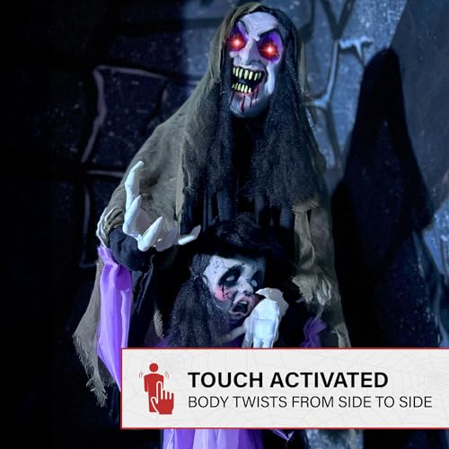 5.25-ft. Standing Gravekeeper Animatronic with Red LED Eyes and Sound Effects T3893