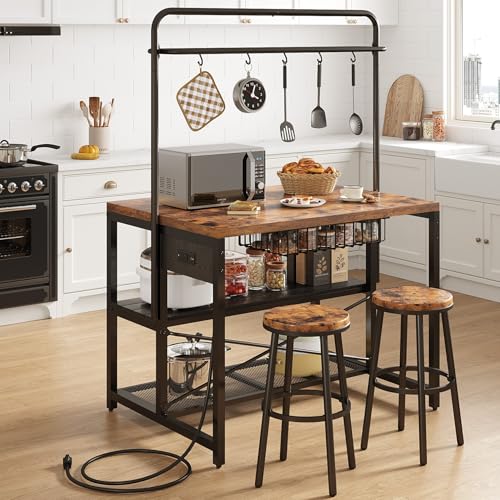 46" Kitchen Island Table with Power Outlet and 3-Tier Storage C2408