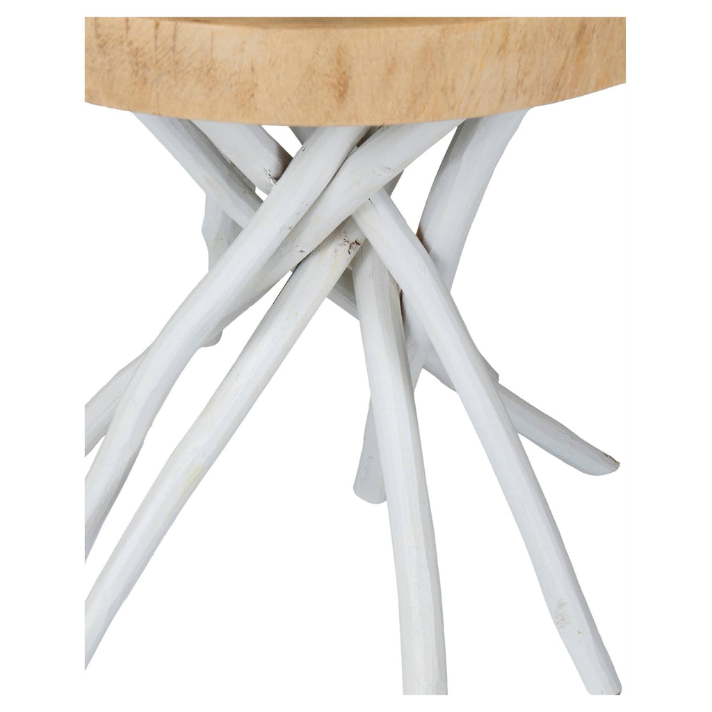 White Teakwood Round Accent Table O5294