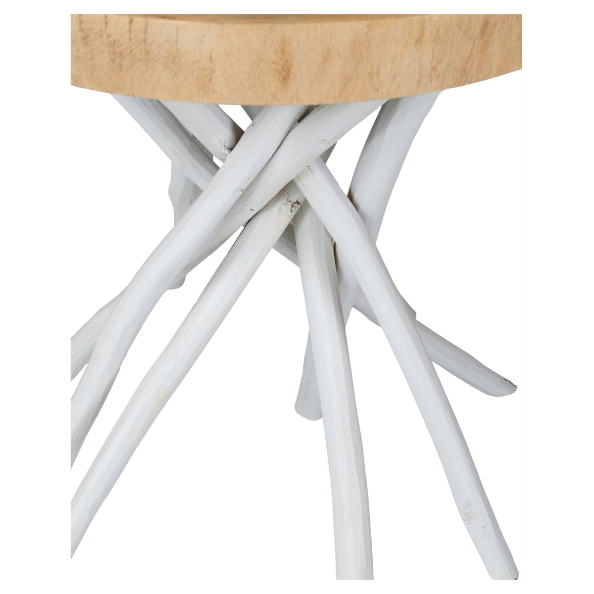 White Teakwood Round Accent Table O5294