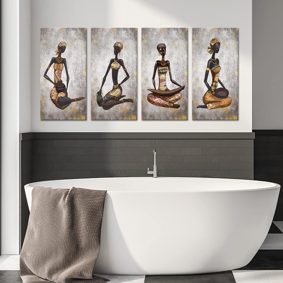 4 Pieces African Woman Canvas Painting Wall Art V618665