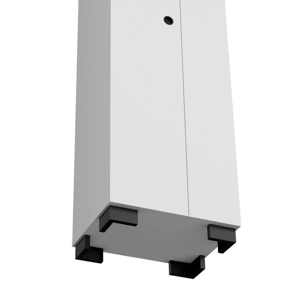 White Double-Door Broom Cabinet with Inner Shelves and Side Hangers L586448