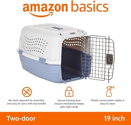 2-Door Top-Load Hard-Sided Pet Travel Carrier, Gray & Blue, 22.8"L x 15.0"W x 13.0"H Z94201