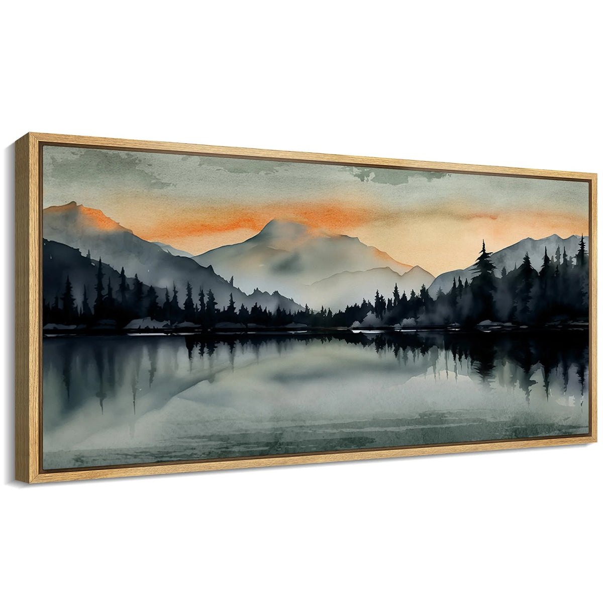 Extra Large Framed Canvas Print Wall Art Sunset Mountain Range & Lake Panoramic Modern Art Nature Wilderness Retro Wall Decorative Oversized Artwork Relax/Calm for Living Room - 60"x30" A382