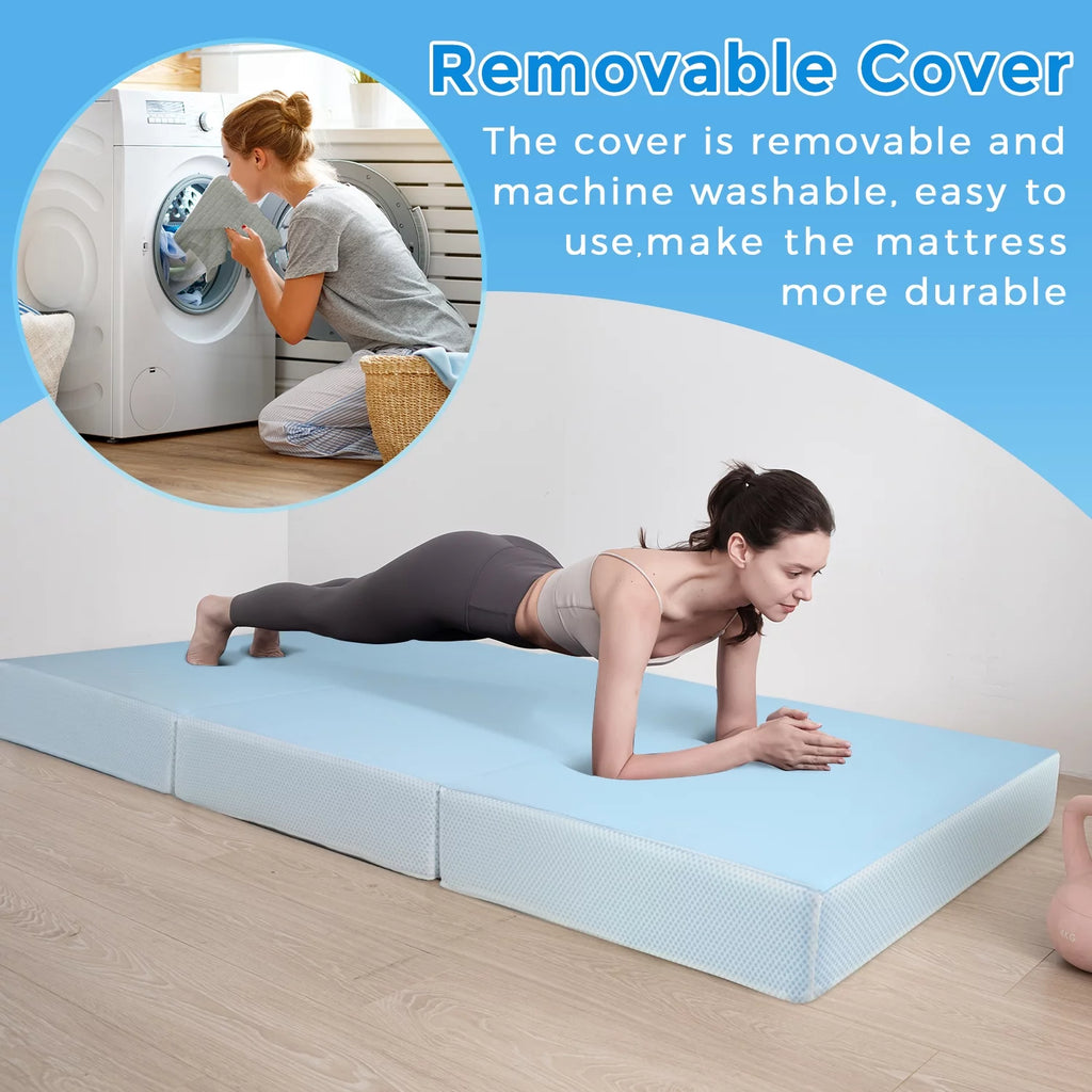 6 inch Twin Blue Folding Mattress with Washable Cover C134320