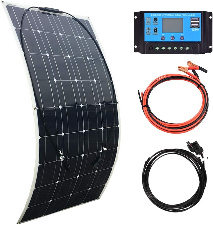 100W Flexible Solar Panel 12V System Kit with 10A Charge Controller J543