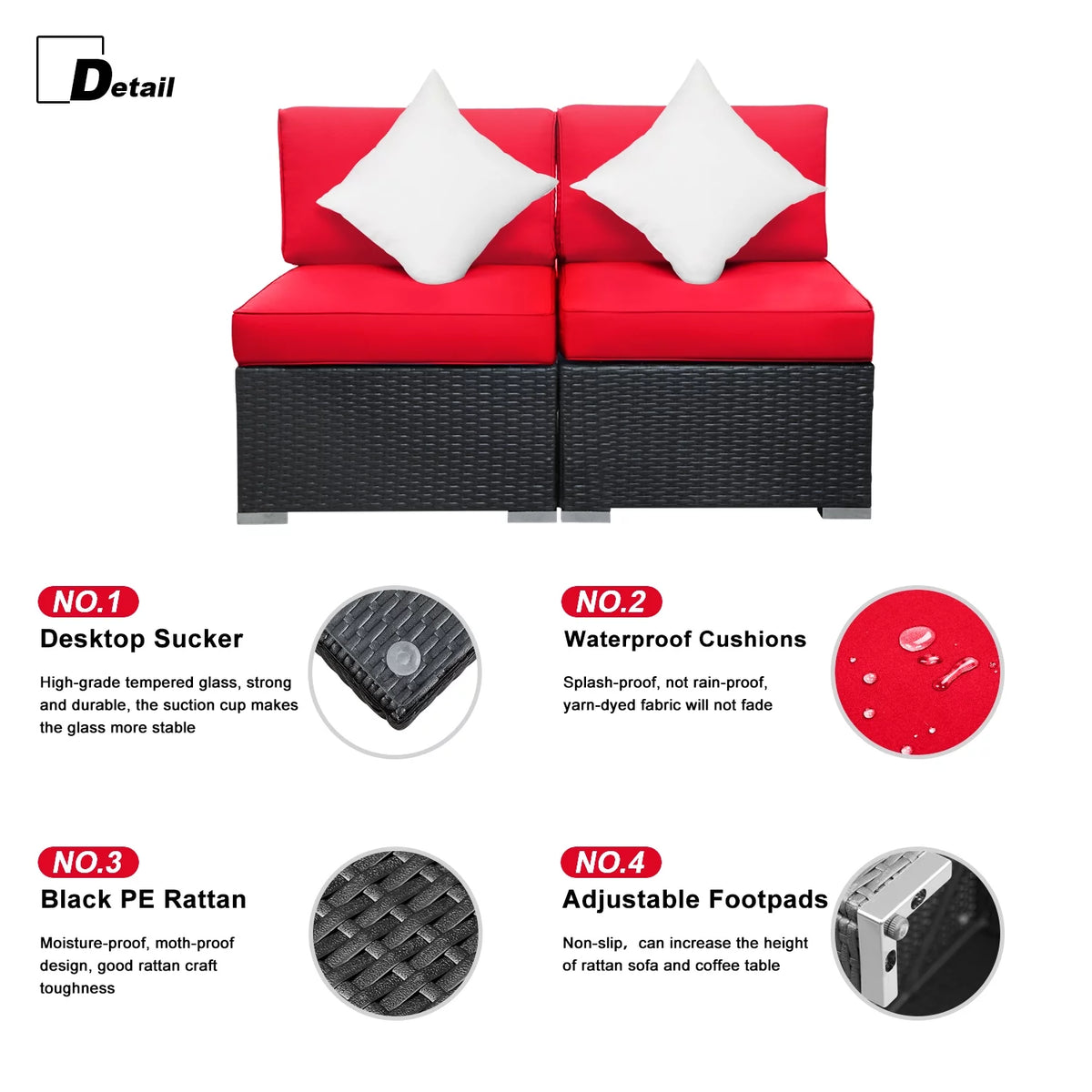 2 Pcs PE Rattan Wicker Patio Sofa Set W39579