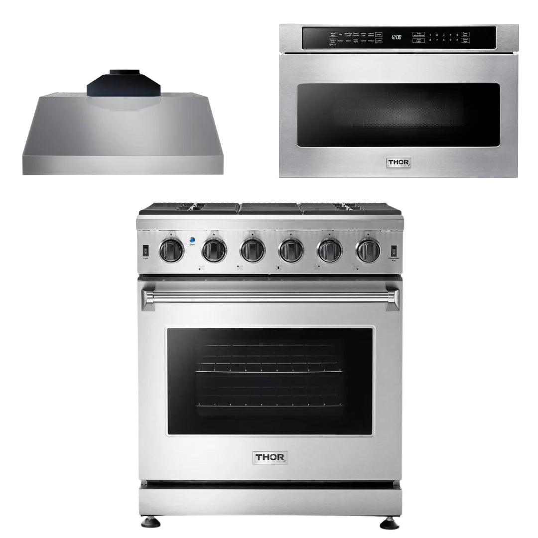 30 Gas Range, Range Hood, Microwave D814910