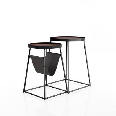2-Piece Walnut and Matte Black Nesting Table X8546
