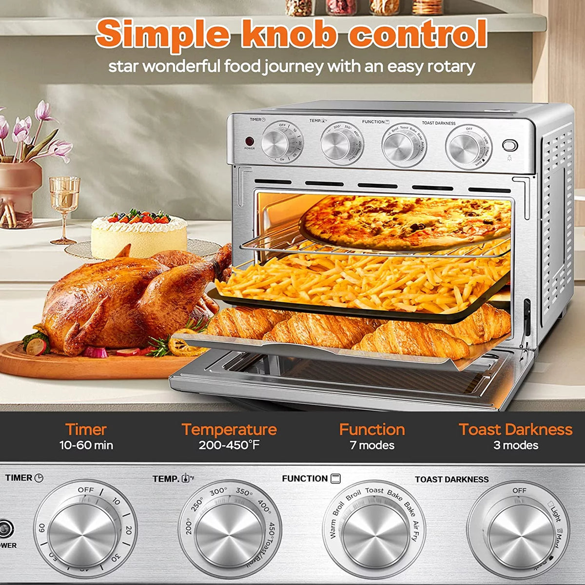 6 Slice 24.5QT Air Fryer Toaster Oven Combo, Stainless Steel V71299