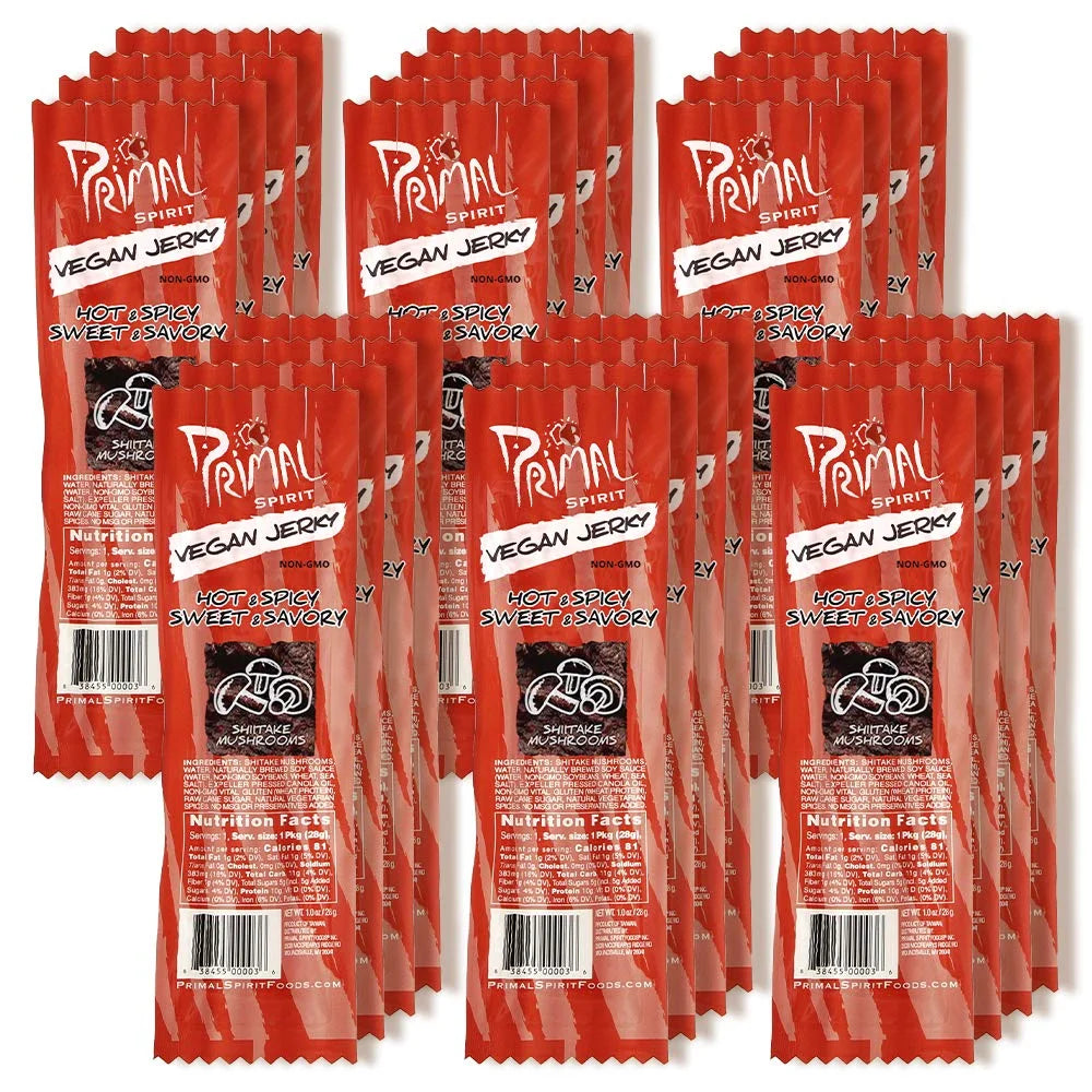 Hot & Spicy Shiitake Mushrooms Vegan Jerky Strips, 1 OZ (Pack of 24) X270513