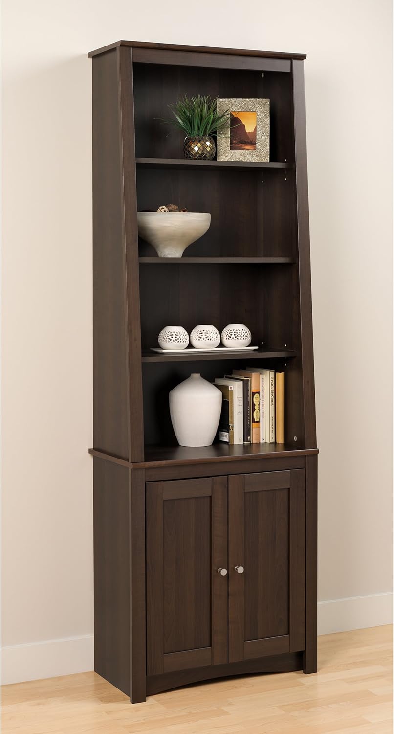 Espresso Tall Slant-Back Bookcase with 2 Doors T38550