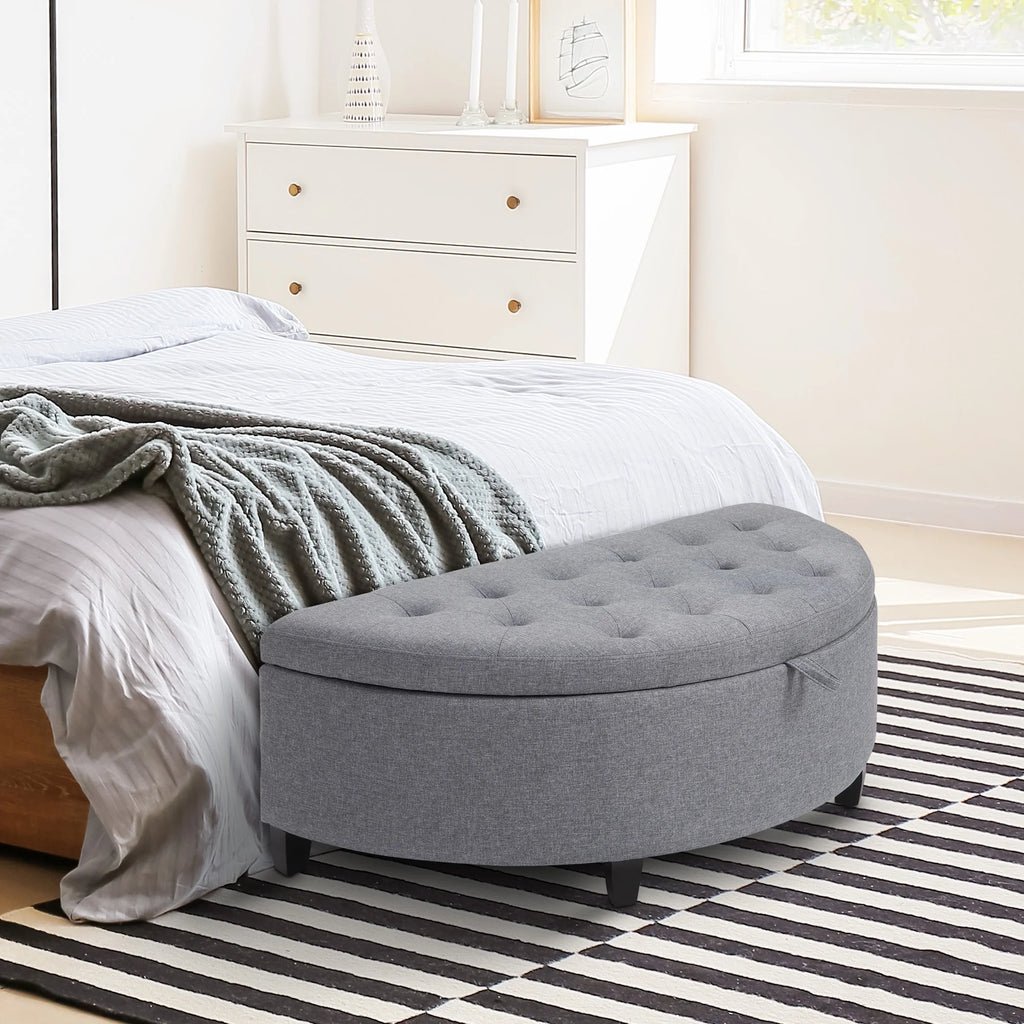 Gray Half Moon Storage Ottoman with Lift Lid T88566