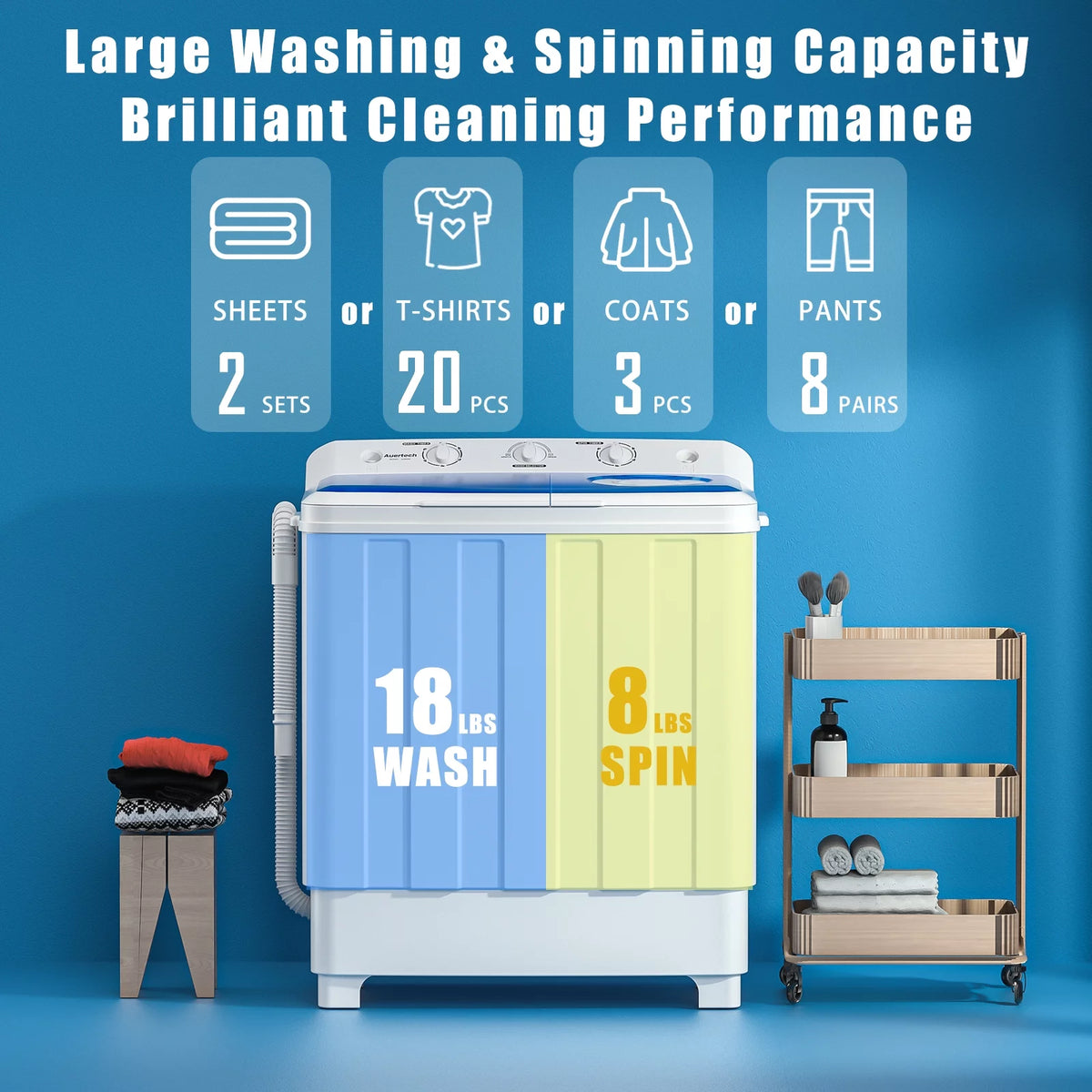 Portable 28lbs Twin Tub Compact Semi-Automatic Washer Spinner Combo W880