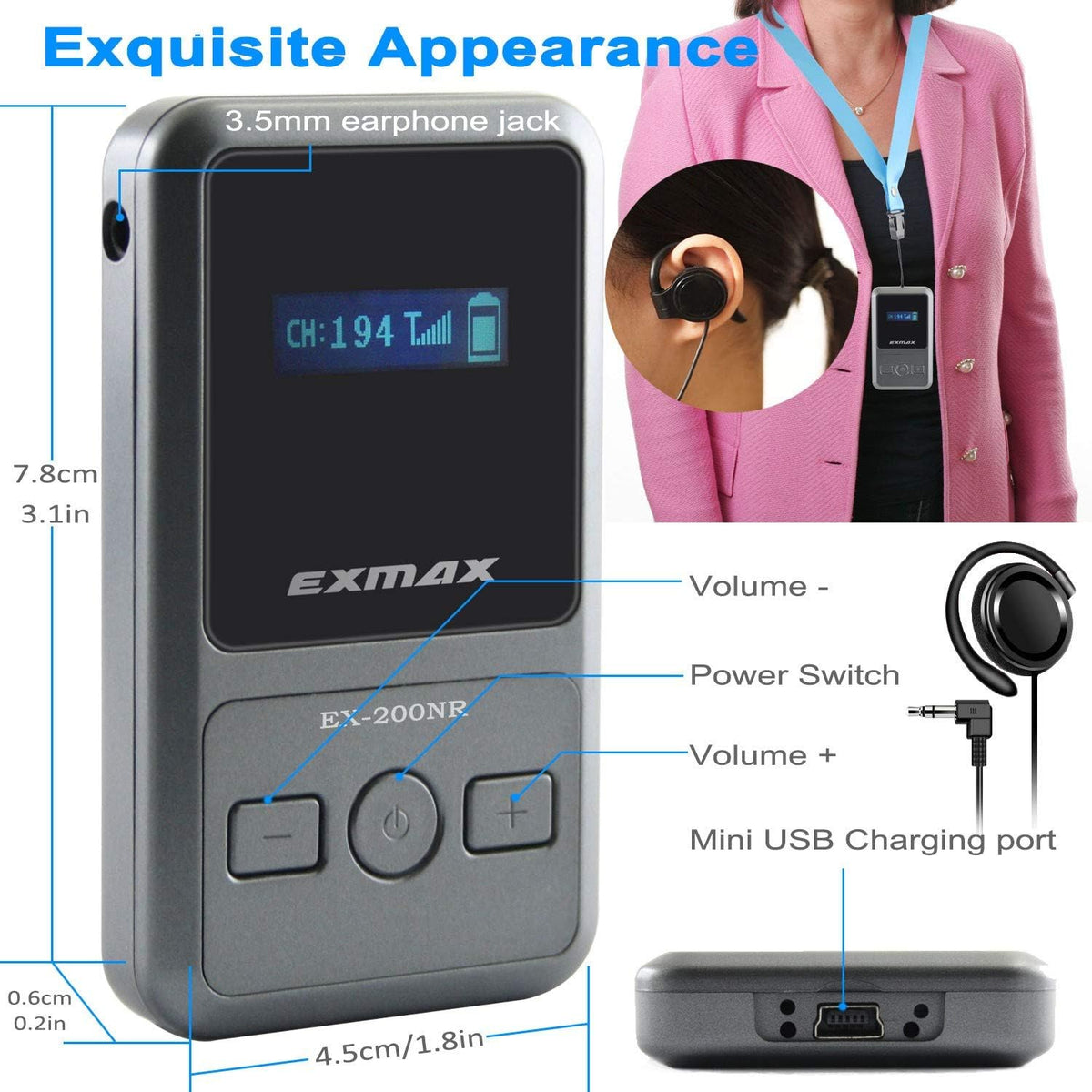 UHF Wireless Simultaneous Translation System Transmitter Receiver 200 Channels 1 Transmitter & 5 Receivers R51920