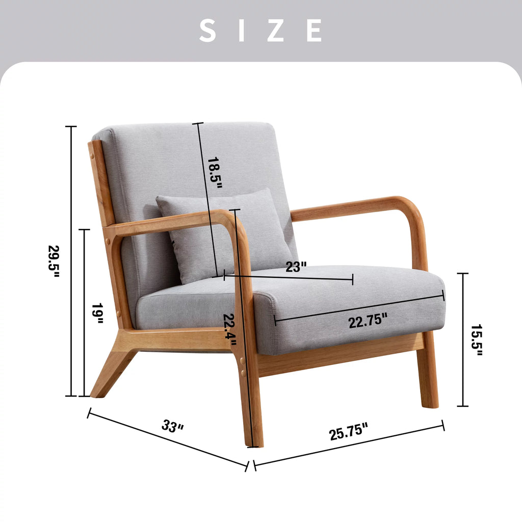 Beige Fabric Accent Armchair with Wood Frame V77770