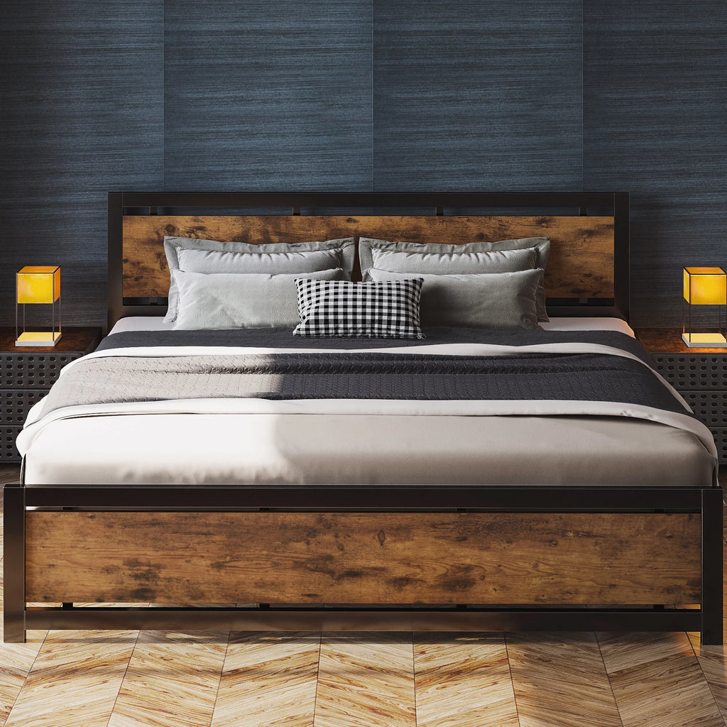 King Platform Bed Frame with Headboard and Under Bed Storage M252199