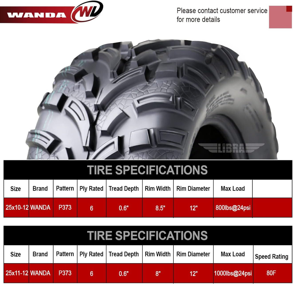 Set 6 25x10-12 & 25x11-12 ATV UTV Tires A606176