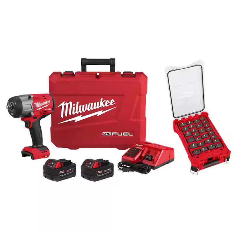 18V Brushless Cordless 1/2 in. Impact Wrench Kit and Impact Socket Set V496863