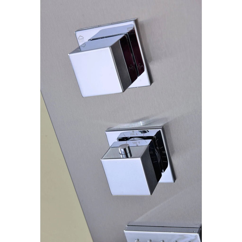 Brushed Steel 2-Jetted Shower Panel with Heavy Rain Shower and Spray Wand P393512