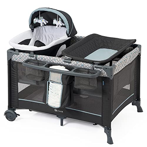 5 in 1 Foldable Baby Crib with Bassinets, Changing Table, Newborn Napper, Diaper Stacker, Playpen D15275