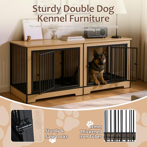 75’’ Double Dog Crate Furniture with Removable Divider & Trays K18344