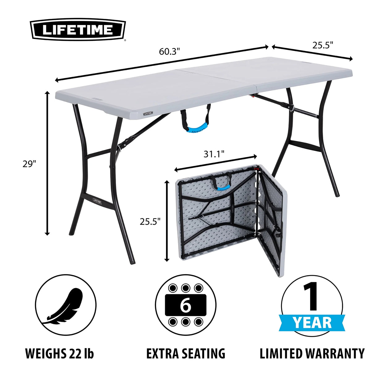 5 Foot Rectangle Fold-in-Half Table H140