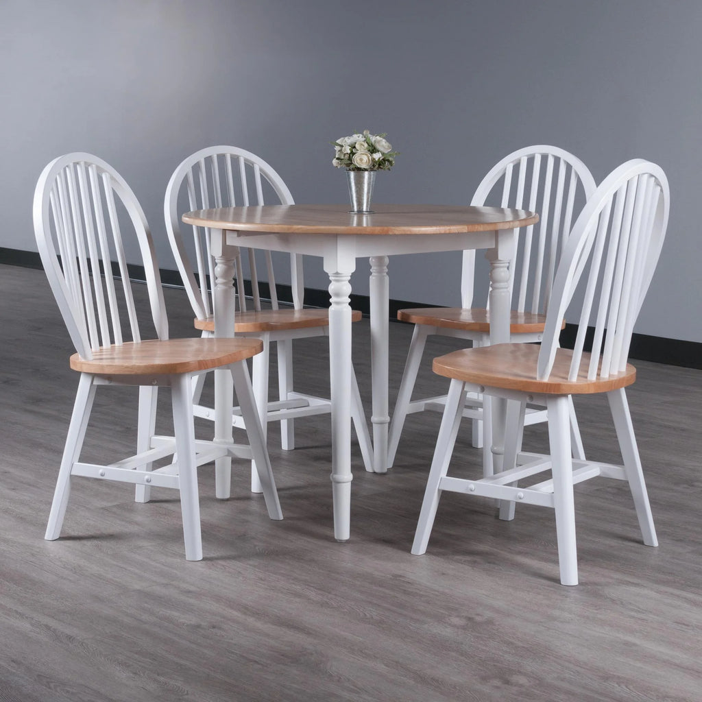 Drop Leaf Dining Table with Chairs Set of 5 Beige and White S4884