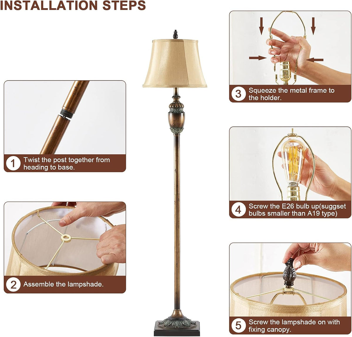 Traditional Floor Lamp with Fabric Lampshade P486422