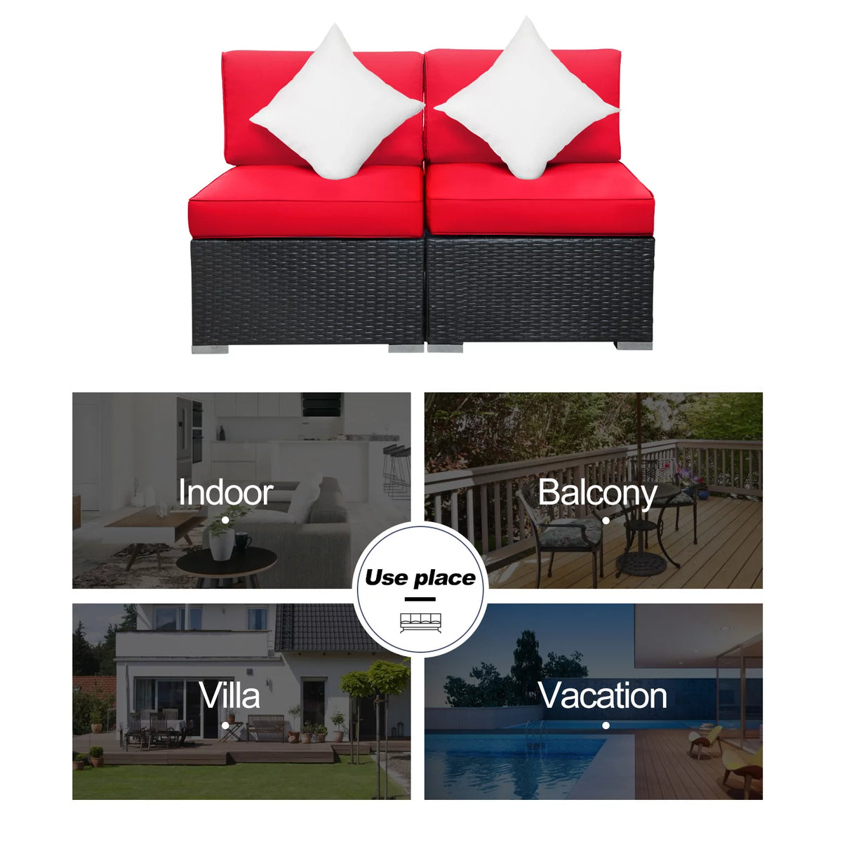 2 Pcs PE Rattan Wicker Patio Sofa Set W39579