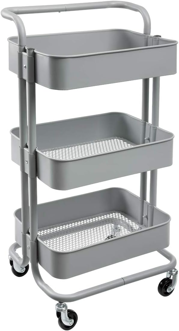 3-Tier Metal Rolling Utility Cart with Handles J257456