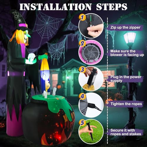8ft Halloween Inflatable Witch Yard Decor with Built-in LED Lights B822981
