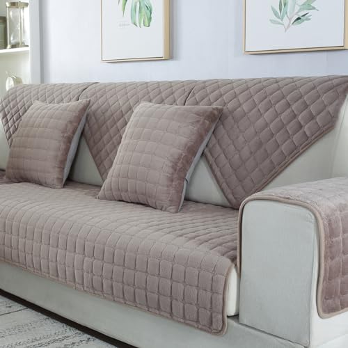Light Brown Reversible Quilted Sofa Slipcover 35"x63" X80578
