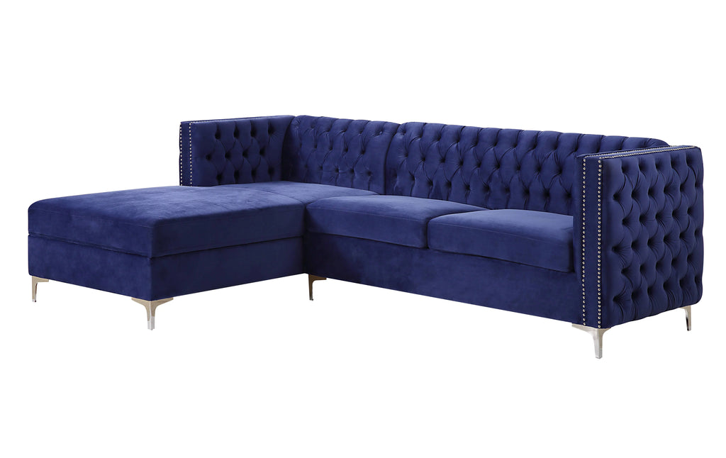 Navy Blue Velvet Sectional Sofa J50860