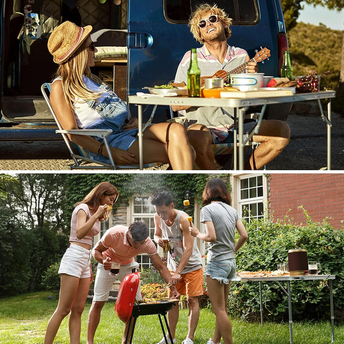 Folding Camping Table with Storage, Adjustable Height, Lightweight, 31.5x15.7 D47075
