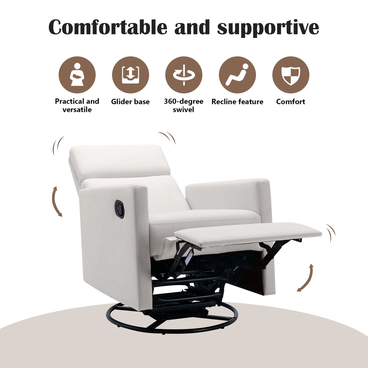 Beige Upholstered Swivel Rocker Recliner Chair L4456
