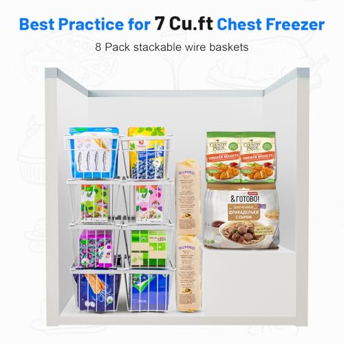 8 Pack Stackable Freezer Organizer Bins with Side Handle M1211