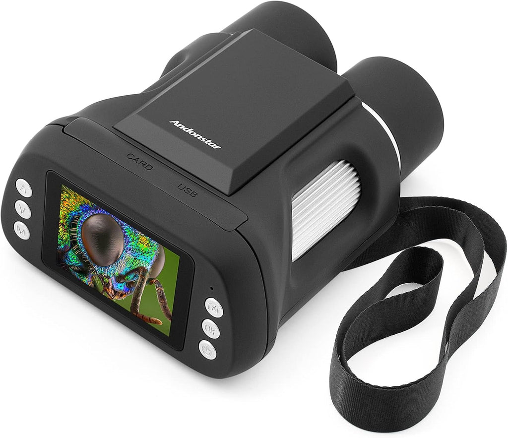 Kids Microscope and Telescope Double Lens, Portable Handheld Microscope Binoculars, Digital Camera and Video Microscope Kit, 2 LCD Blue C8769