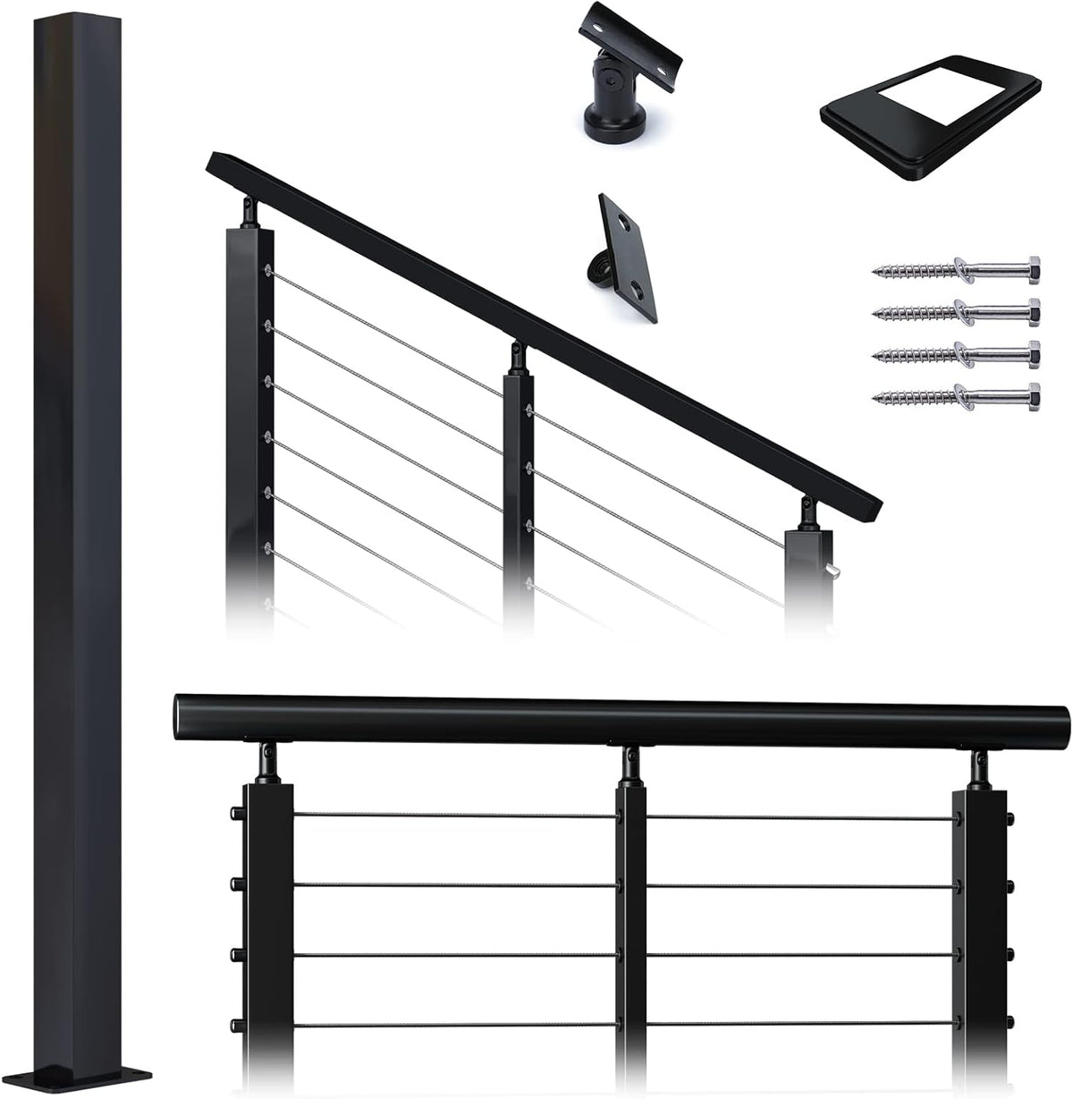 Square 36x2x2 304 Stainless Steel Black Pre-drilled Post J568
