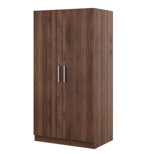 White Wooden Armoire with Drawer, Hanging Rail and 5 Shelves J51046