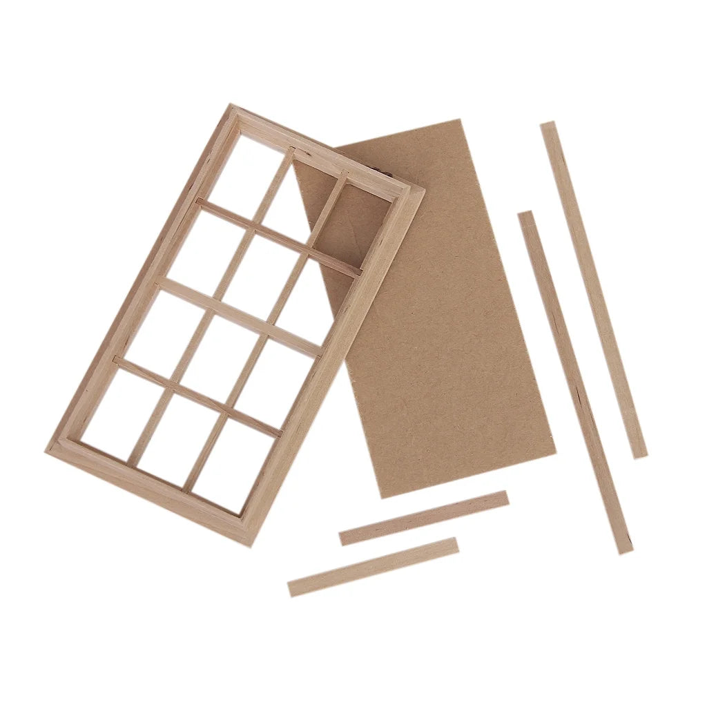 Vintage 12-pane Wooden Dolls House Window N834